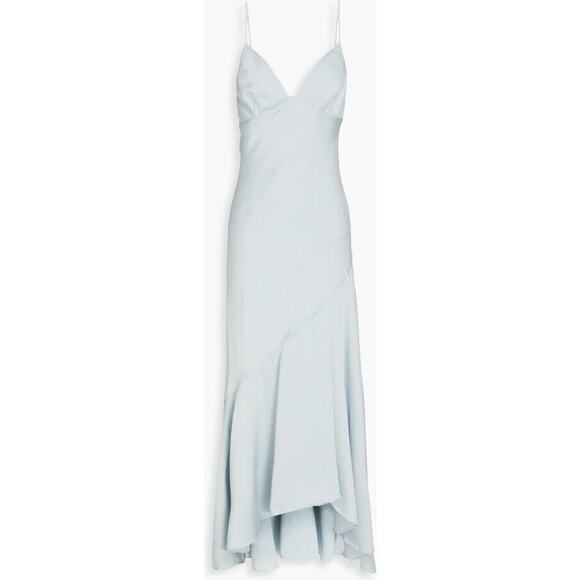 SHONA JOY Wedding Guest Asymmetric Satin Maxi Dress Pale Blue Size 10 NWT! - Picture 4 of 11